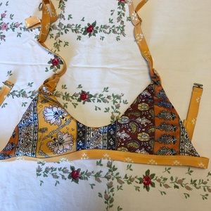 reversible yellow patterned bikini top